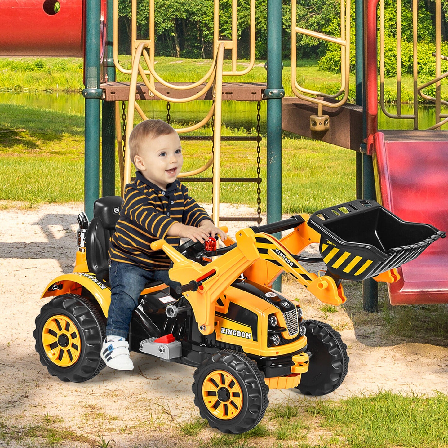 12V Battery Powered Kids Ride on Excavator with Horn and Safety Belt-Yellow