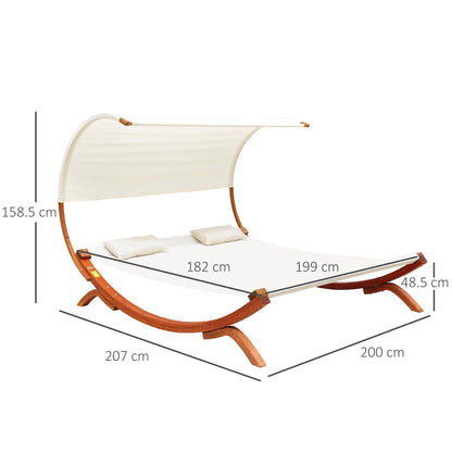 Wooden Double Sun Lounger Hammock Chaise Day Bed with Canopy - Cream