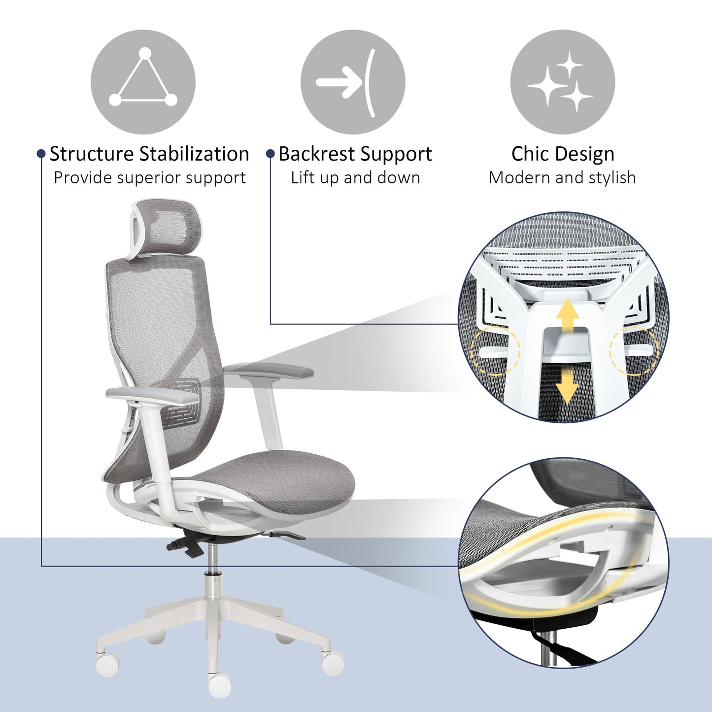 Vinsetto Adjustable Ergonomic Office Chair with Mesh Back - Grey