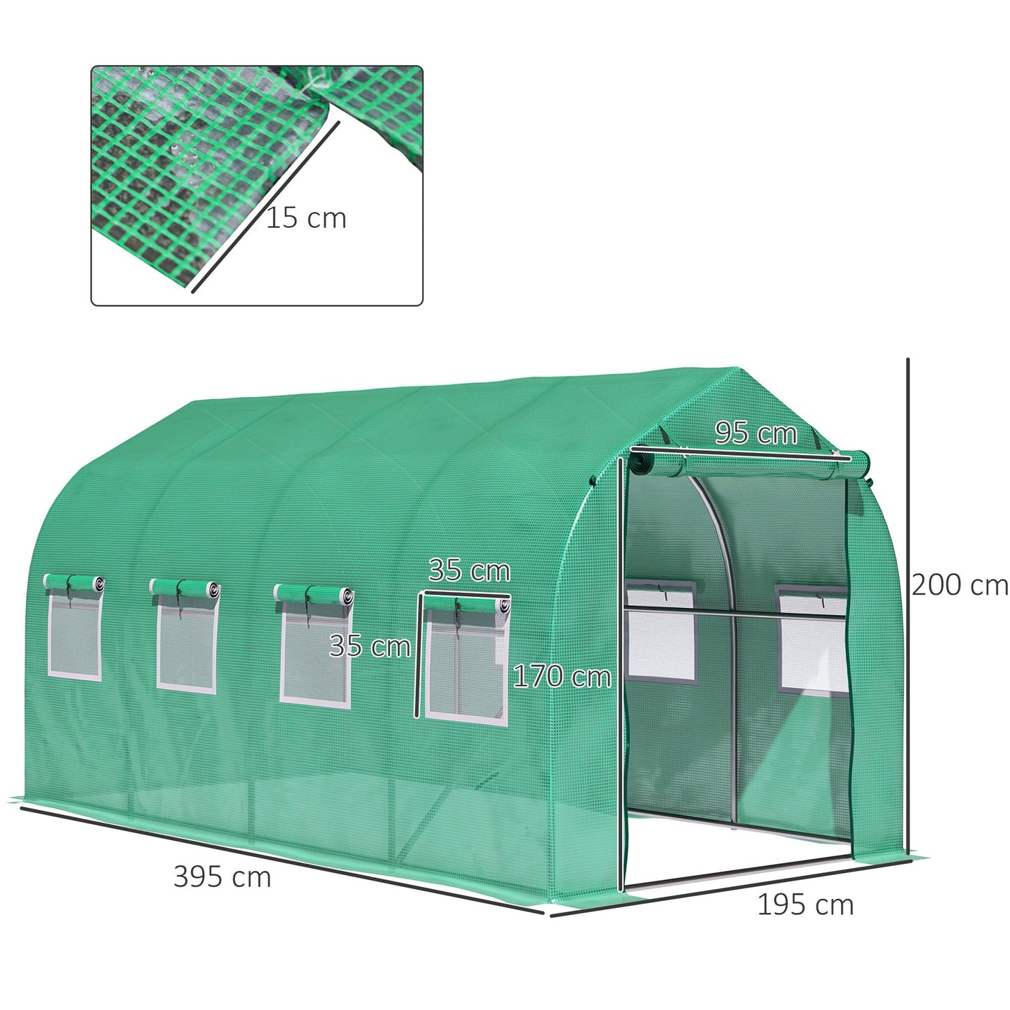 Outsunny Polytunnel Greenhouse with Windows and Door, Walk in Greenhouse for Garden, Backyard (4 x 2M)