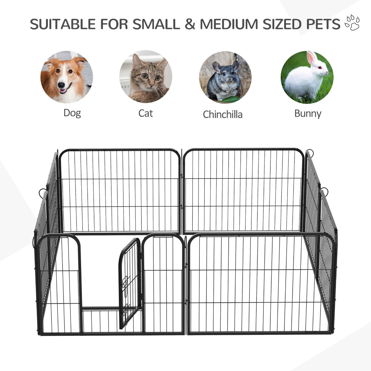 Pawhut Heavy Duty Dog pen 8 Panel Pet Puppy PlayPen Rabbit Hutch Run indoor outdoor Black, 80 x 60 cm