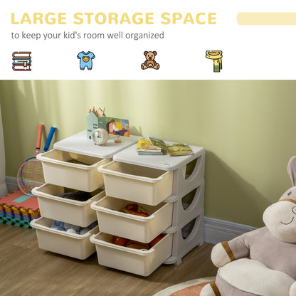 ZONEKIZ Kids Storage Units with 6 Drawers, 3 Tier Kids Toy Storage Organizer, Vertical Dresser Tower for Nursery Playroom Kindergarten, Cream