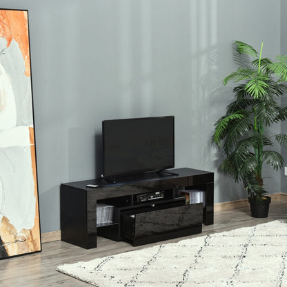 High Gloss Futuristic TV Stand, With LED Lights - Black