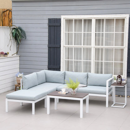 Outsunny 5-Piece L-shaped Garden Furniture Set Corner Sofa with Coffee Table - White Frame