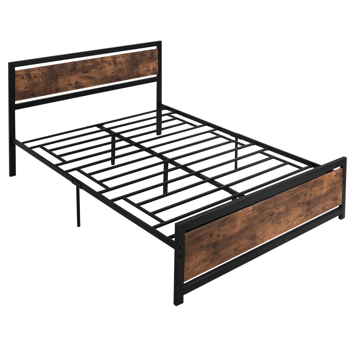 HOMCOM Double Size Metal Bed Frame with Headboard & Footboard, Strong Slat Support Full Bed Frame w/ Underbed Storage Space, Bedroom Furniture For Adults