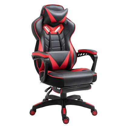 Vinsetto Gaming Chair Ergonomic Reclining w/ Manual Footrest 5 Wheels Stylish Office Red