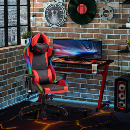 Vinsetto Gaming Office Chair with RGB LED Light, Lumbar Support, Gamer Recliner, Red