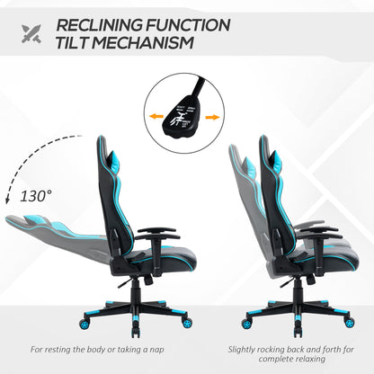 Vinsetto Racing Gaming Office Chair Swivel Recliner w/ Headrest Lumbar Support, Sky Blue