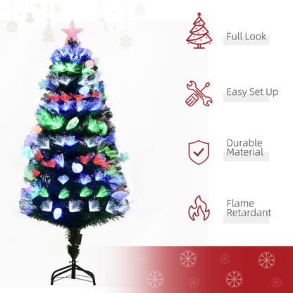 HOMCOM 5FT Pre-Lit Artificial Christmas Tree with Fibre Optic Baubles Fitted Star LED Light Xmas Decoration Green