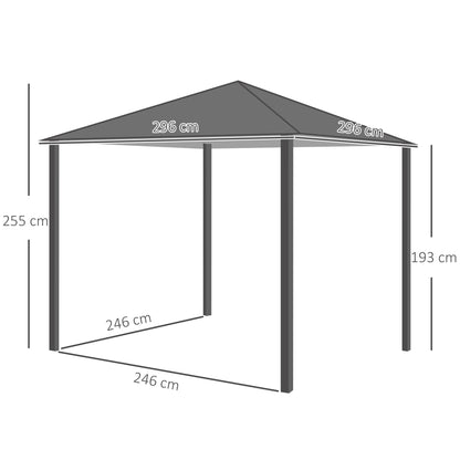 Outsunny 3(m) x 3(m) Garden Outdoor Soft Top Gazebo Steel Frame w/ Zipped Mesh Curtain Sidewalls Garden Sun Shelter Wedding Party Tent - Grey