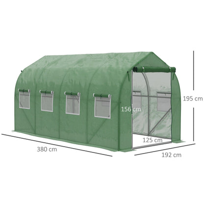 Outsunny Walk in Polytunnel Greenhouse with Windows and Door for Garden and Backyard, Green