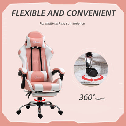 Vinsetto Racing Gaming Chair w/ Lumbar Support, Home Office Desk Gamer Recliner, Pink