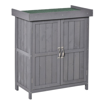 Outsunny Wooden Garden Storage Shed with Hinged Roof and Shelves, Outdoor Storage Cabinet Chest, Double Doors, 74 x 43 x 88cm, Grey