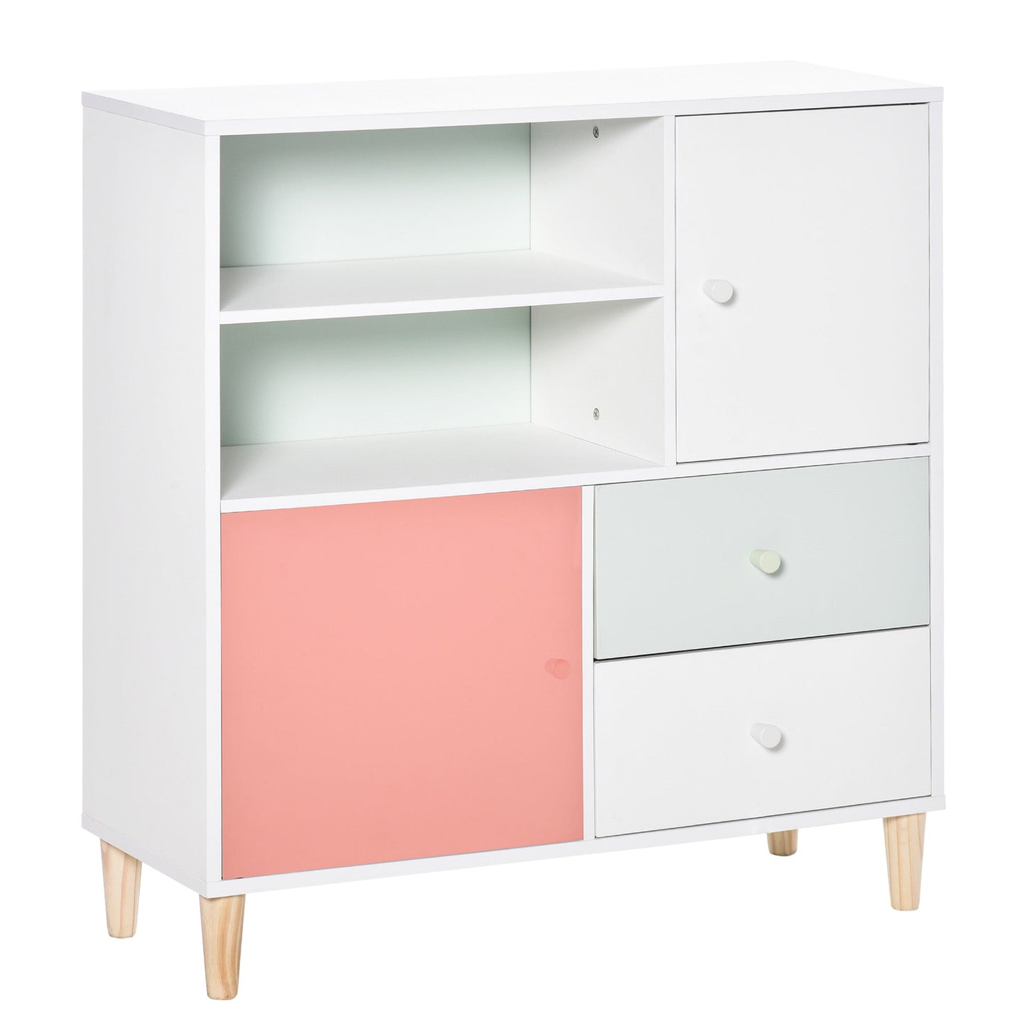 Kids Bookcase Multi-Shelf Modern Freestanding Cabinet of Drawer Pink