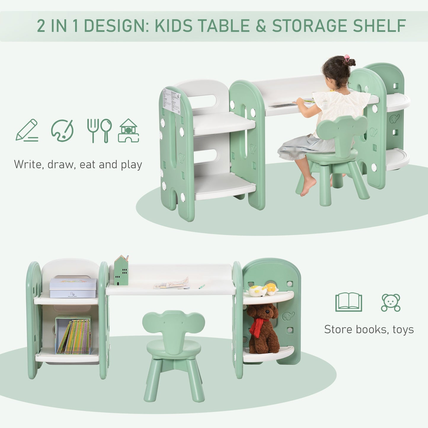 Kids Adjustable Table and Chair Set 2 Piece Green and white for 1-4 years old