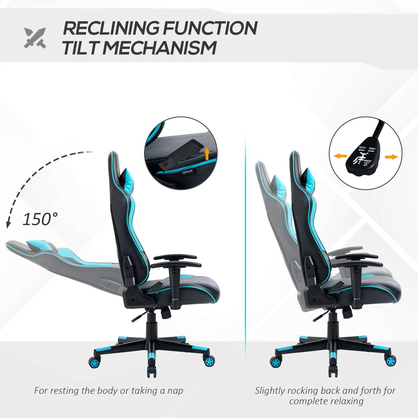 Vinsetto Racing Gaming Office Chair with Headrest and Lumbar Support - Blue