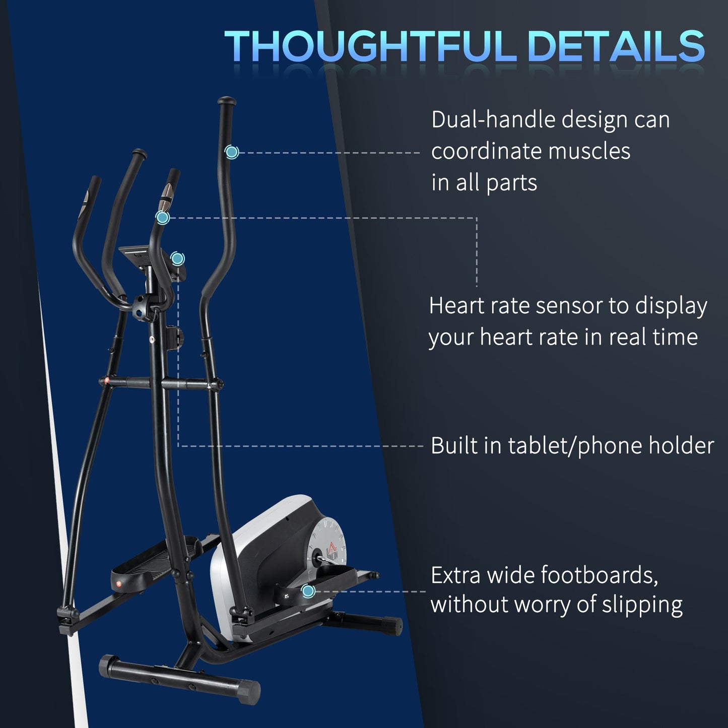 Elliptical Cross Trainer, Home Cardio Workout Machine w/ 8 Level Magnetic Resistance, LCD Monitor, Pulse Heart Rate Sensor and Two Wheels