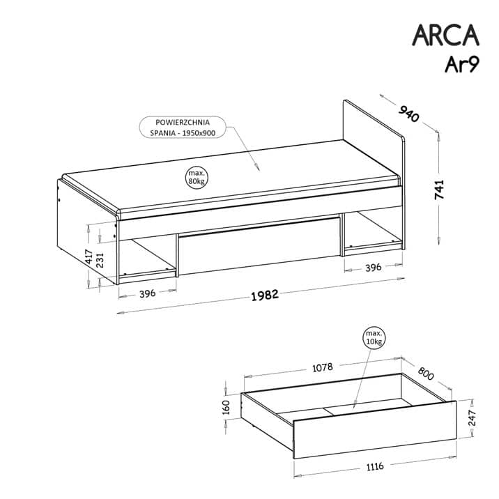 Arca AR9 Bed with Drawer