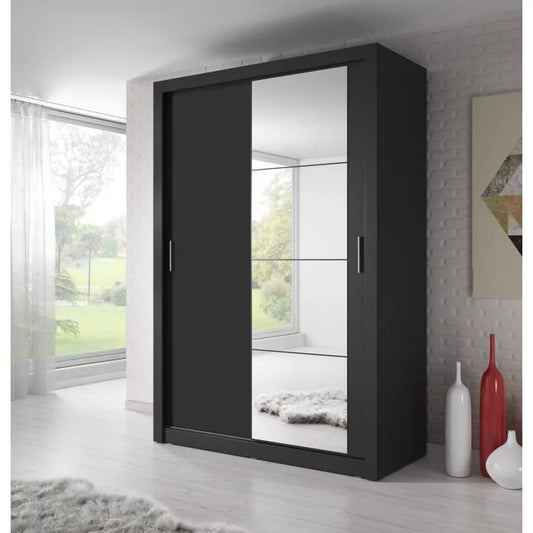 Zakhar 2 Door Sliding Wardrobe 120cm - Black, White, Grey or Oak