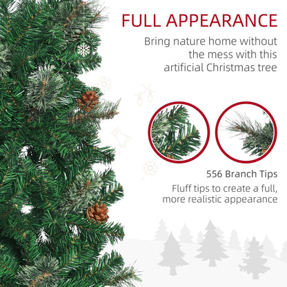 HOMCOM 6.5FT Tall Pencil Slim Artificial Christmas Tree with Realistic Branches, 556 Tip Count and 27 Pine Cones, Green