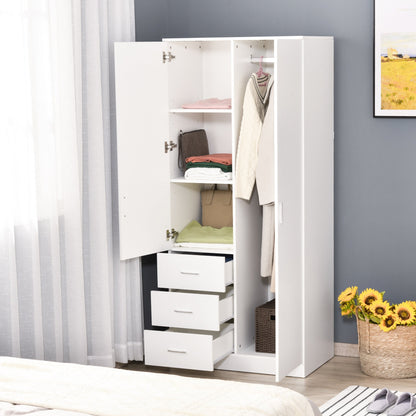 HOMCOM Modern Mirror Wardrobe 2 Door Storage Cupboards Home Storage Organisation Furniture with Adjustable Shelf, Hanging Rail and 3 Drawers, 180cm, White