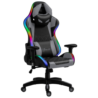 Vinsetto Gaming Office Chair with RGB LED Light, Lumbar Support, Gamer Recliner, Grey