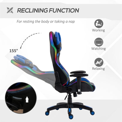 Vinsetto Reclining Gaming Chair with RGB LED Light - Black/Blue