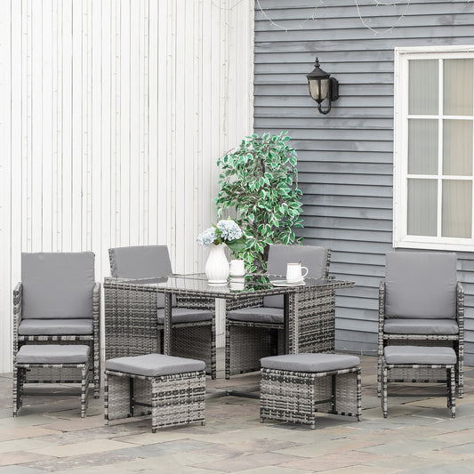 Outsunny Rattan Furniture Set Wicker Weave Patio Dining Table Seat