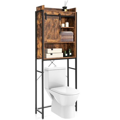 Freestanding Over-The-Toilet Storage Cabinet with Sliding Barn Door-Coffee