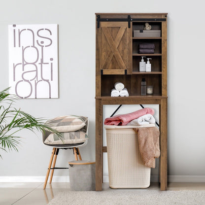 Over The Toilet Storage Cabinet with Sliding Barn Door and 3-level Adjustable Shelves