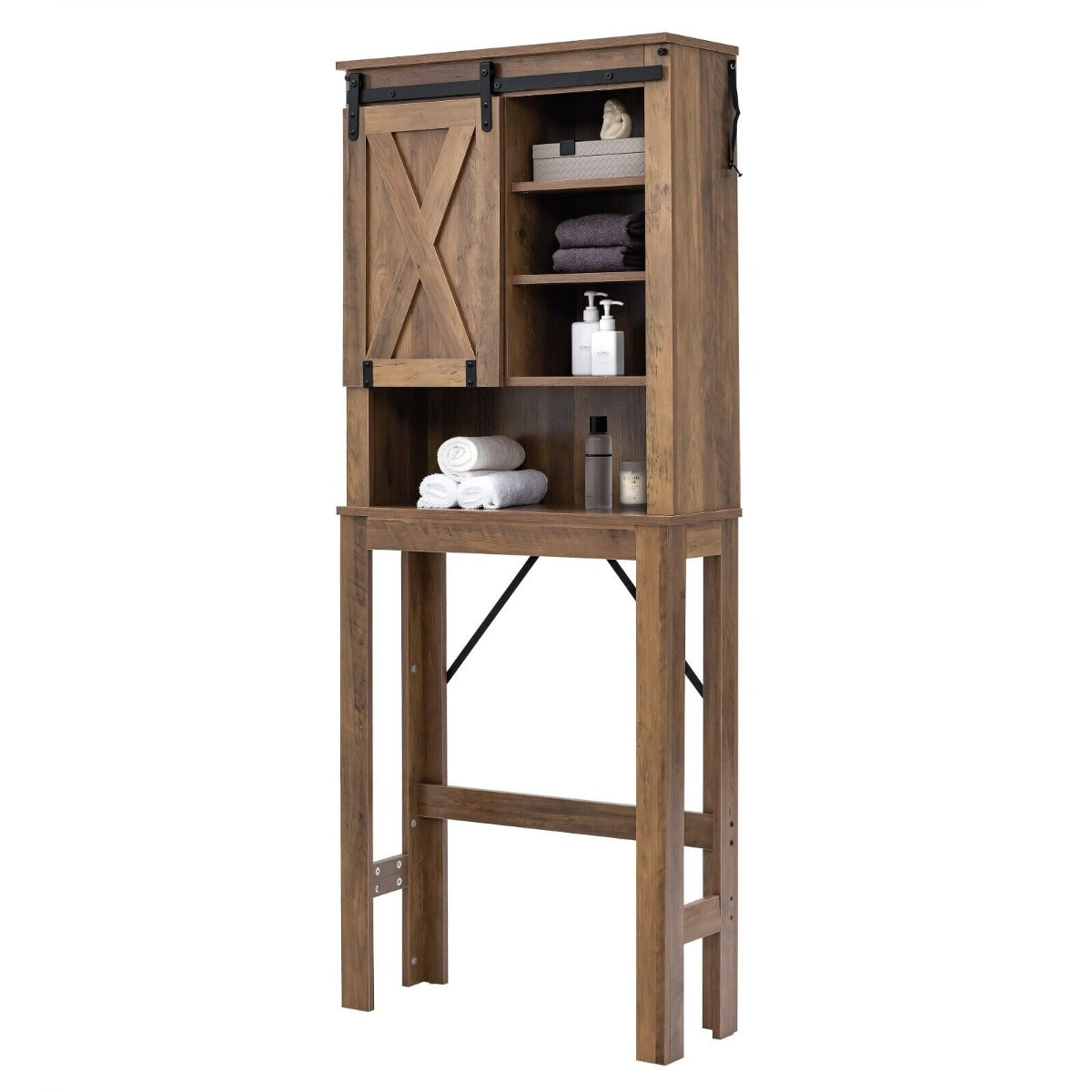 Over The Toilet Storage Cabinet with Sliding Barn Door and 3-level Adjustable Shelves