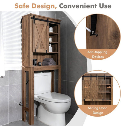 Over The Toilet Storage Cabinet with Sliding Barn Door and 3-level Adjustable Shelves