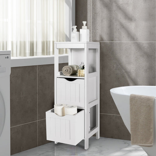 Bathroom Floor Cabinet with 2 Drawers and Anti-Tipping Device-White