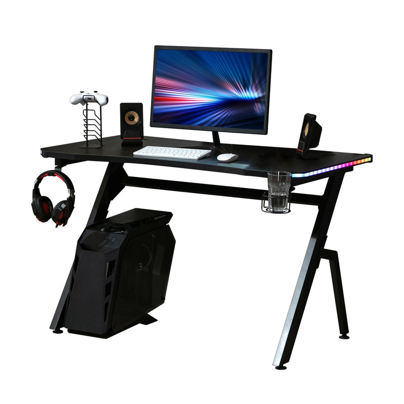 Large 140cm Computer Gaming Desk with RGB LED Lights Home Office Table