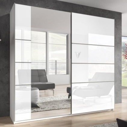 Baldo-II 2-Door Mirrored Sliding Wardrobe - White Gloss