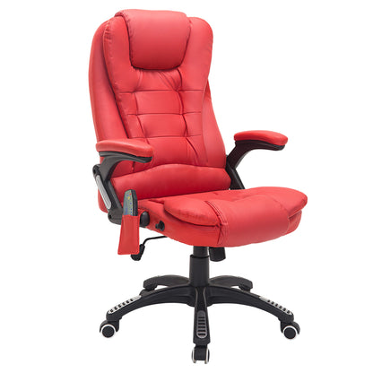 HOMCOM Executive Office Chair with Massage and Heat, High Back PU Leather Massage Office Chair With Tilt and Reclining Function, Red