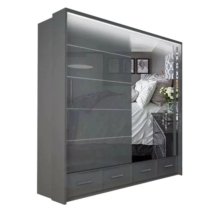 Cecilia High Gloss Black Sliding Wardrobe 208cm