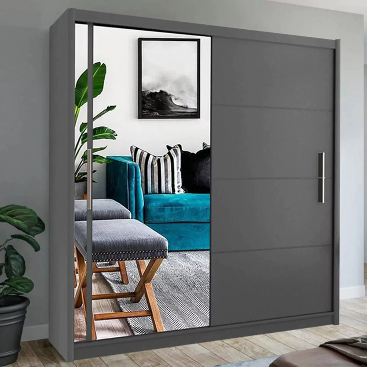 Keynes Black Single Mirrored Sliding Door Large Wardrobe - 4 Sizes