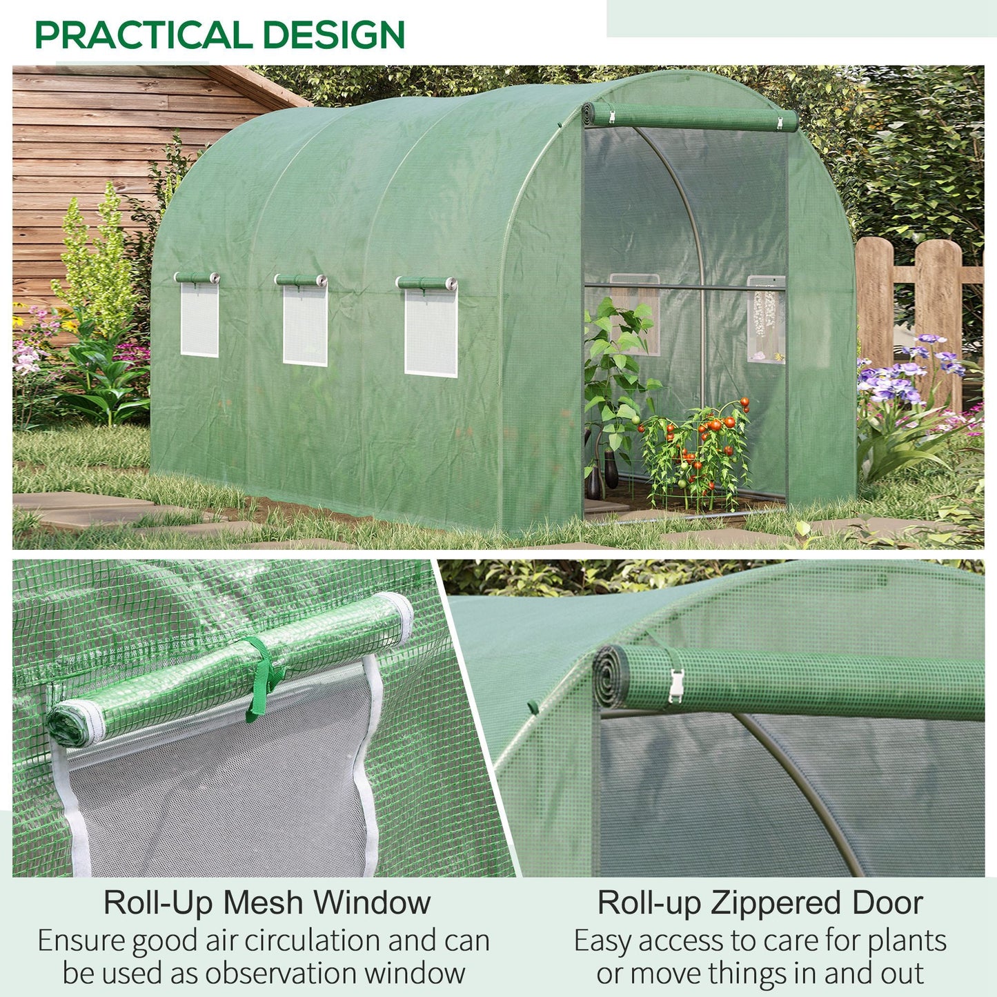 Walk in Polytunnel Outdoor Garden Greenhouse with Windows and Door (3 x 2M)