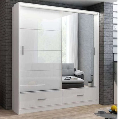Warrington Sliding Door 208cm Mirror Wardrobe with 2 Drawers - Black, Graphite, White