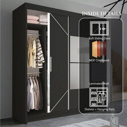 Bartholomew Mirrored Sliding Wardrobe - Black