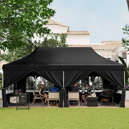 Pop-up Canopy Tent with 6 Detachable Sidewalls and Carrying Bag-Black