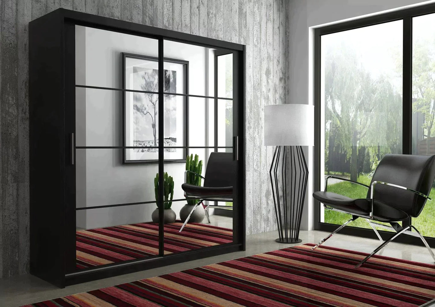 Dexter Sliding Door 203cm Wardrobe - Grey, Black, White