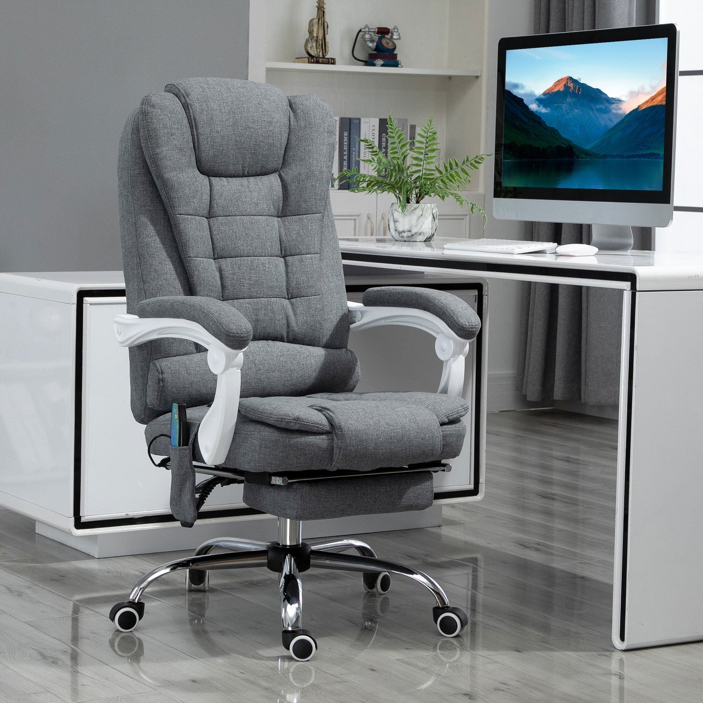 Vinsetto Reclining Office Chair with 6-Point Heating Massage Function, Adjustable Height and Footrest - Grey