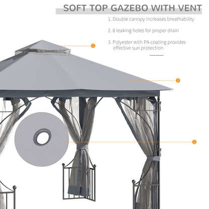 Outsunny 3 x 3 M Gazebo Outdoor Patio Party Tent Shelter Garden Canopy Double Tier Sun Shade Metal Frame Light Grey