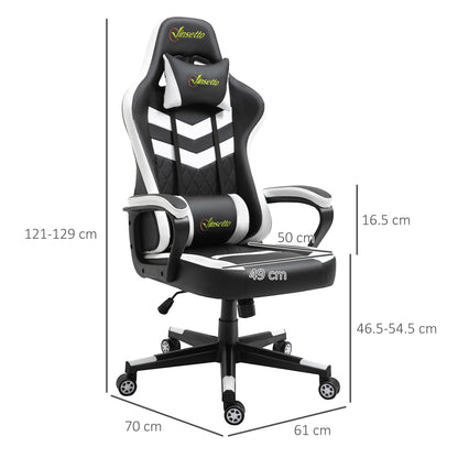 Vinsetto Racing Gaming Chair w/ Lumbar Support, Headrest, Gamer Office Chair, Black White