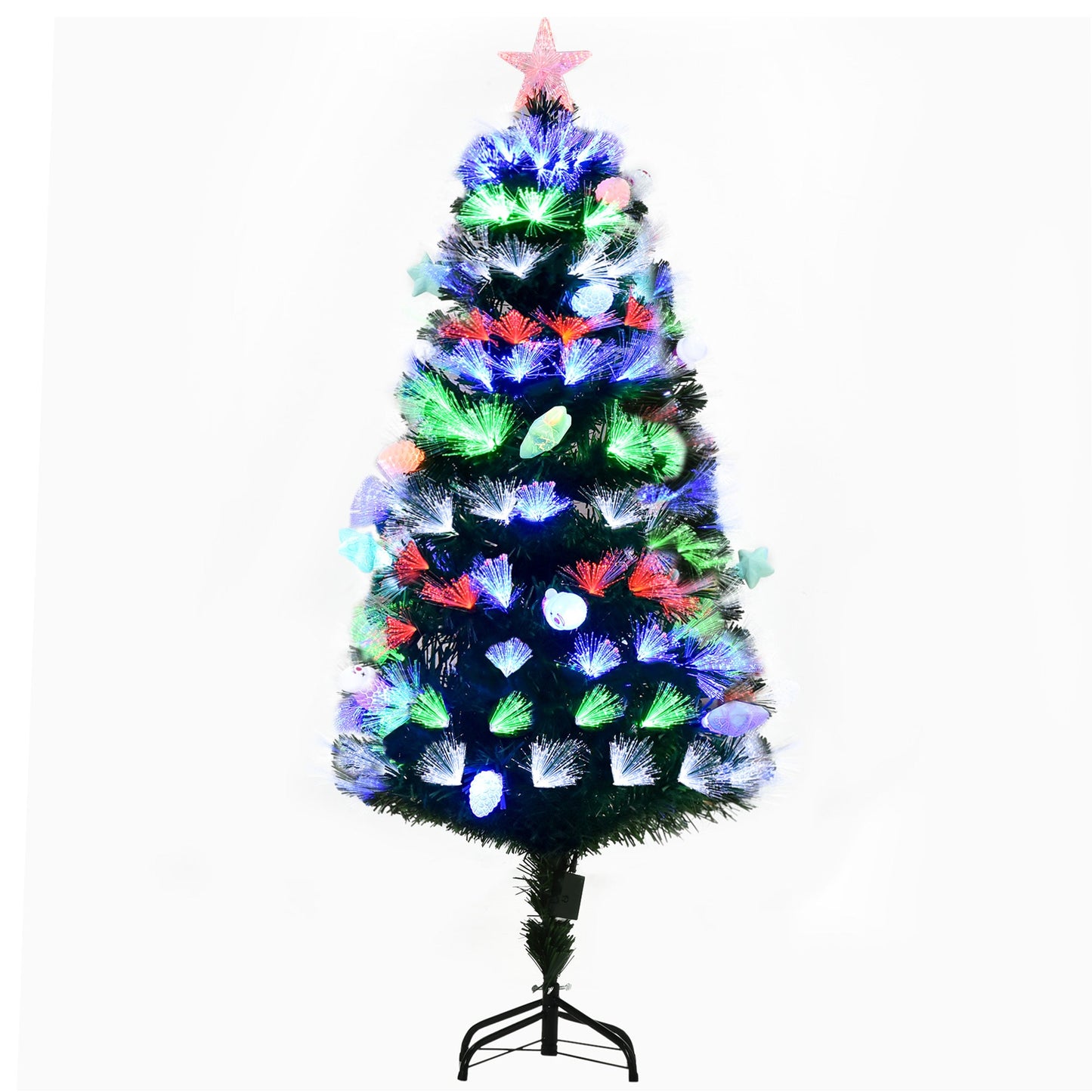 HOMCOM 5FT Pre-Lit Artificial Christmas Tree with Fibre Optic Baubles Fitted Star LED Light Xmas Decoration Green