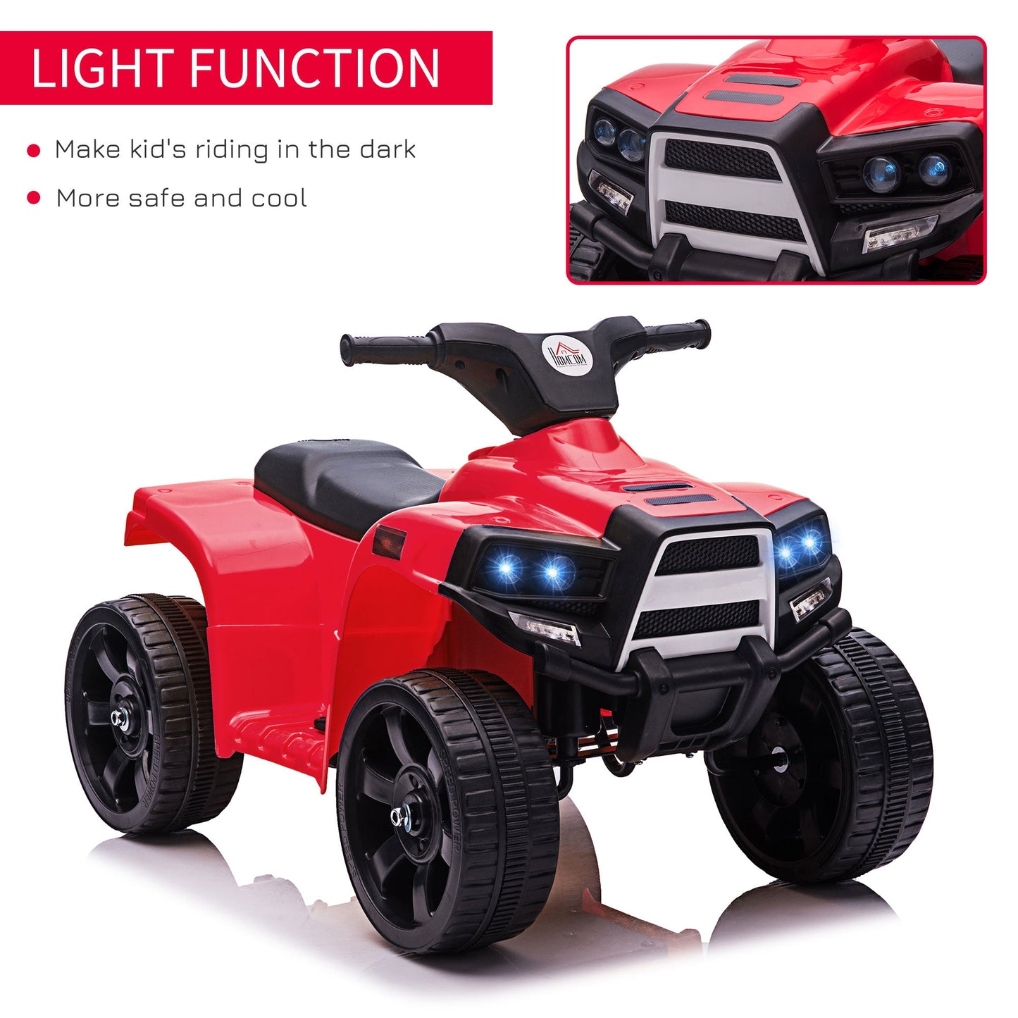 HOMCOM 6 V Kids Ride on Cars Quad Bike Electric ATV Toy for Toddlers w/ Headlights Battery Powered for 18-36 months Black+Red