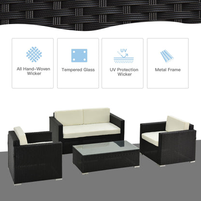 Outsunny 4-Seater Rattan Sofa Set - Black