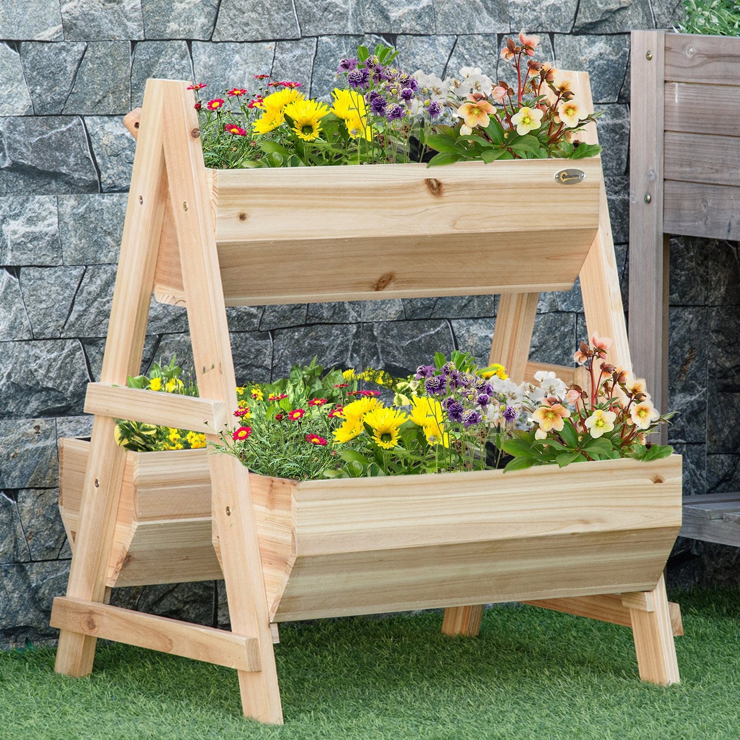 Wood Raised Garden Bed, Outdoor Planter Box with Stand, Nonwoven Fabric for Vegetables, Herbs, Flowers, Natural Stand Vegetables Flowers